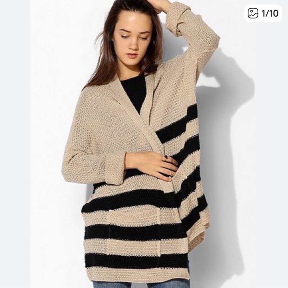 BDG Beige and Black Striped Cardigan